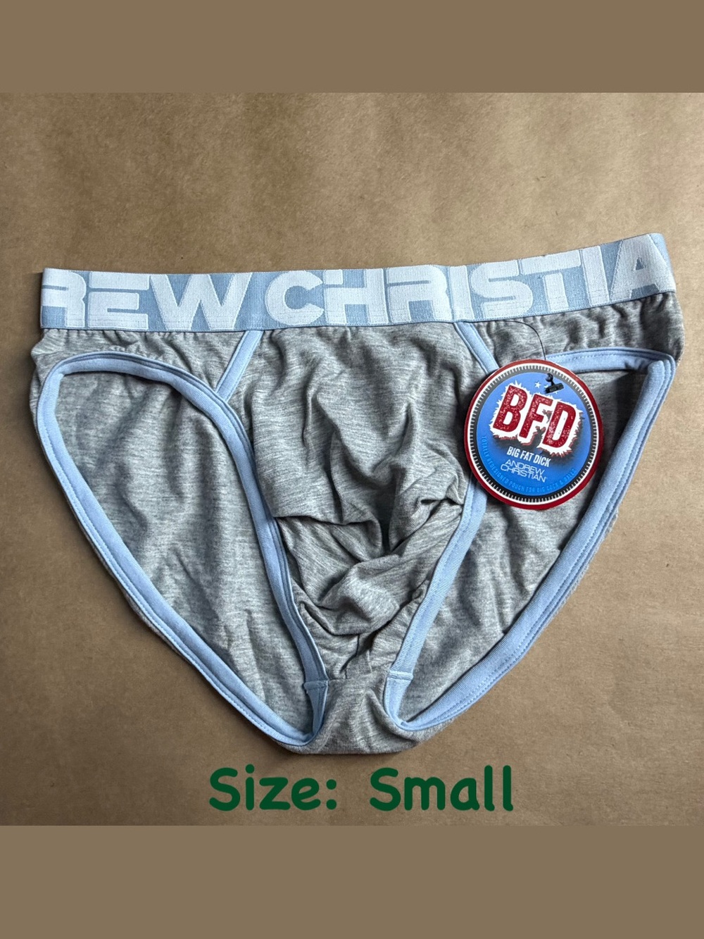 Andrew Christian BFD Men's Brief Underwear Gray/Blue Size SMALL
